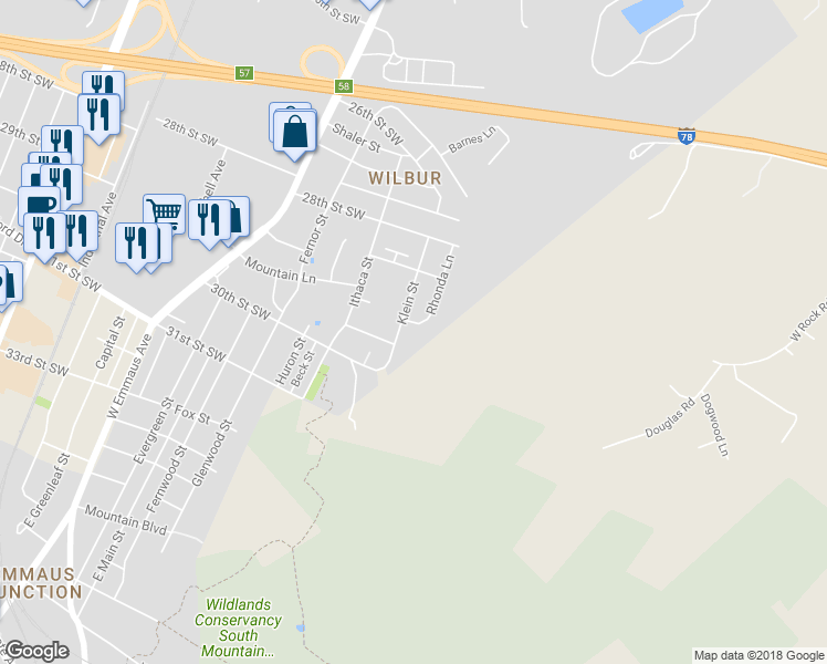 map of restaurants, bars, coffee shops, grocery stores, and more near 2928 Rhonda Lane in Allentown