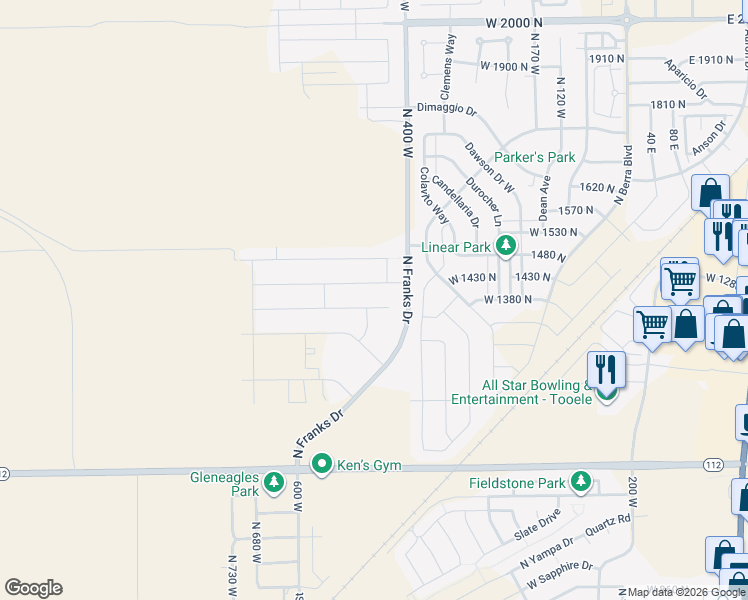 map of restaurants, bars, coffee shops, grocery stores, and more near 1403 Providence Way in Tooele