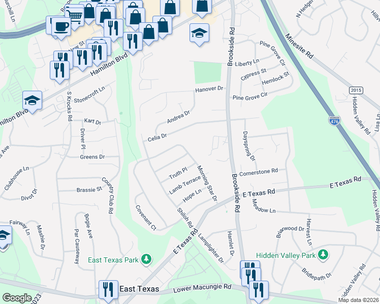 map of restaurants, bars, coffee shops, grocery stores, and more near 1391 Morning Star Drive in Allentown