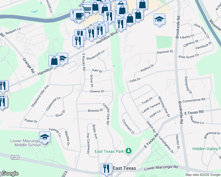 map of restaurants, bars, coffee shops, grocery stores, and more near 5594 Wedge Lane in Allentown