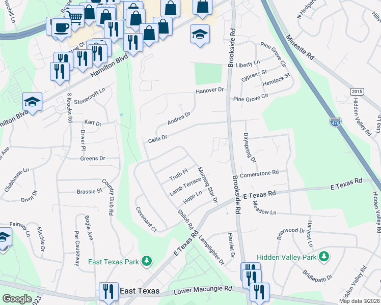 map of restaurants, bars, coffee shops, grocery stores, and more near 1391 Morning Star Drive in Allentown