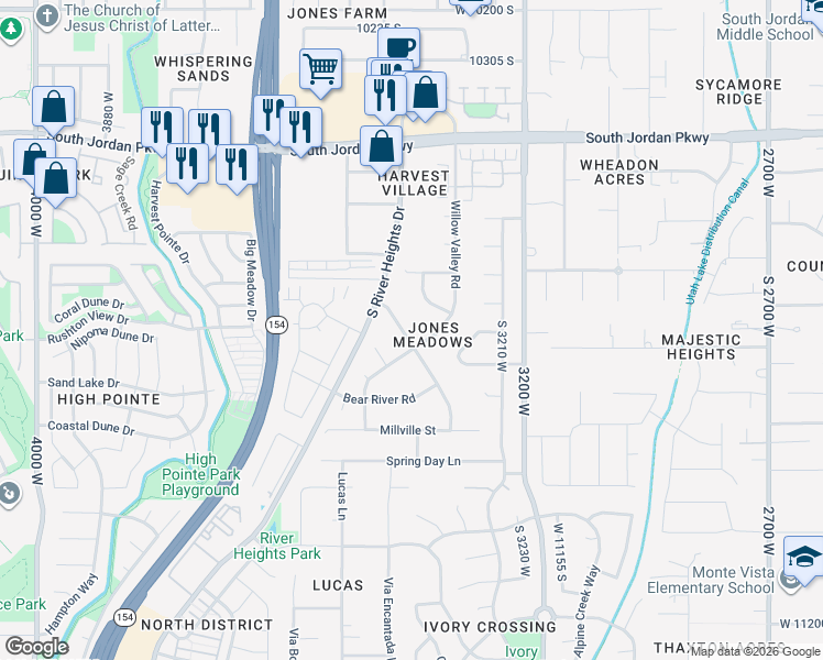 map of restaurants, bars, coffee shops, grocery stores, and more near 10717 Logan Canyon Road in South Jordan