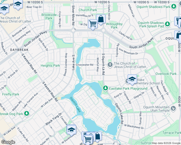 map of restaurants, bars, coffee shops, grocery stores, and more near 4666 West Watery Cove in South Jordan