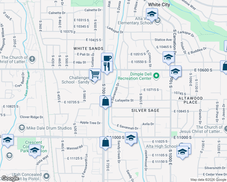 map of restaurants, bars, coffee shops, grocery stores, and more near 10685 South 700 East in Sandy