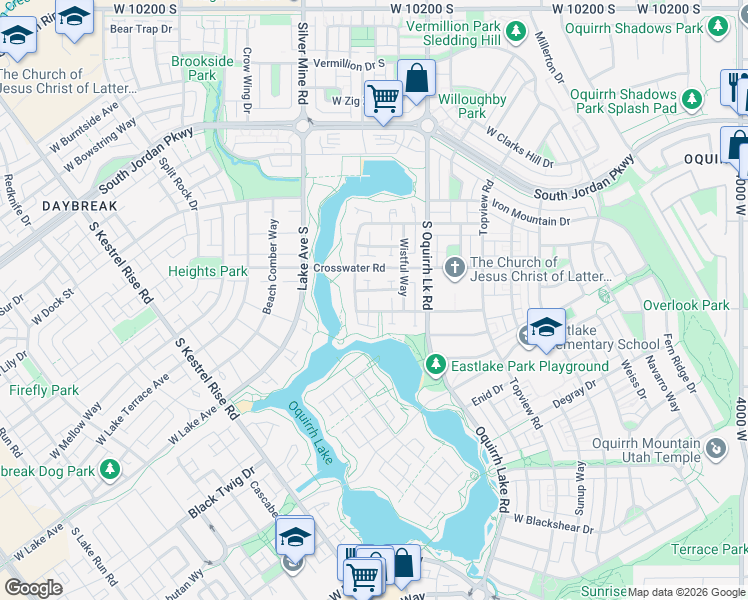 map of restaurants, bars, coffee shops, grocery stores, and more near 4664 Atwater Lane in South Jordan