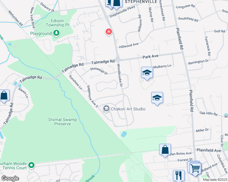 map of restaurants, bars, coffee shops, grocery stores, and more near 9 Pheasant Run in Edison
