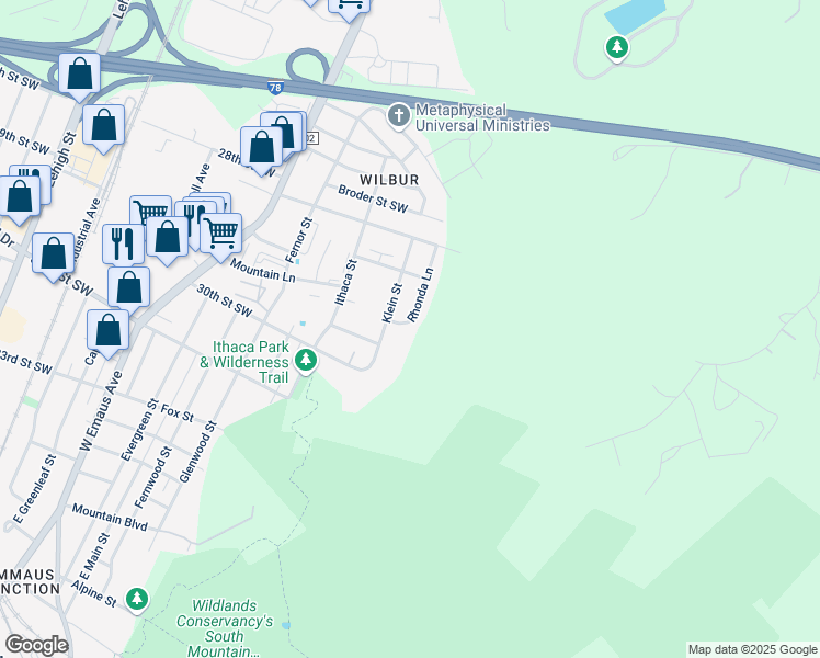 map of restaurants, bars, coffee shops, grocery stores, and more near 2901 Rhonda Lane in Allentown