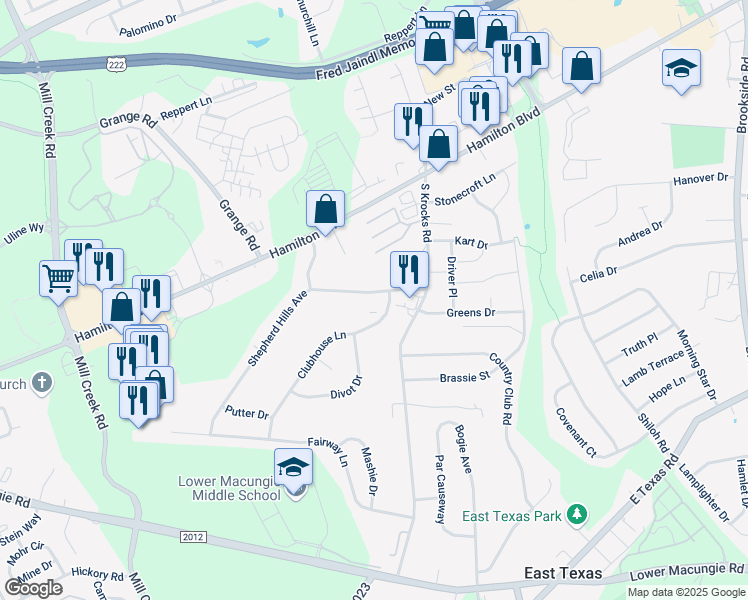 map of restaurants, bars, coffee shops, grocery stores, and more near 5895 Shepherd Hills Avenue in Allentown