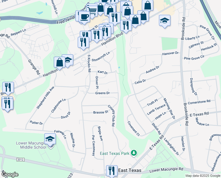 map of restaurants, bars, coffee shops, grocery stores, and more near 1209 Tee Court in Wescosville