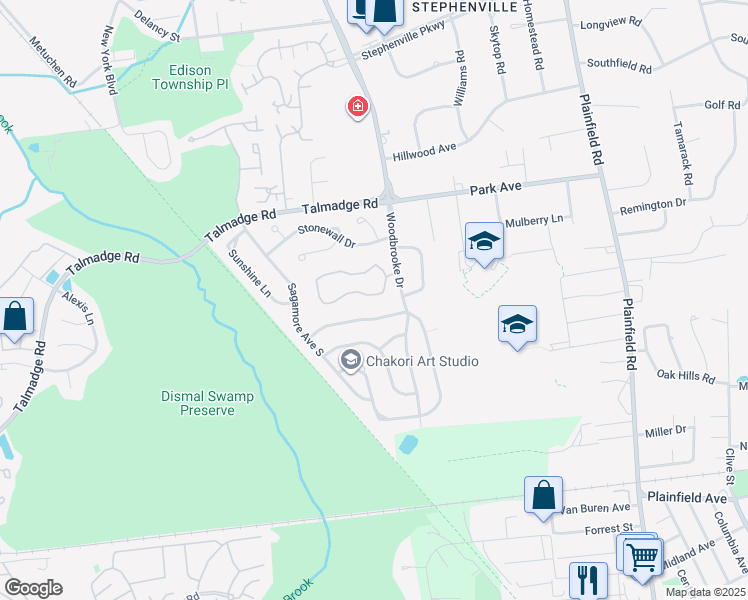 map of restaurants, bars, coffee shops, grocery stores, and more near 9 Pheasant Run in Edison