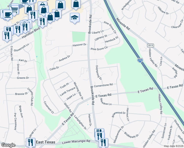 map of restaurants, bars, coffee shops, grocery stores, and more near 1345 North Brookside Road in Wescosville