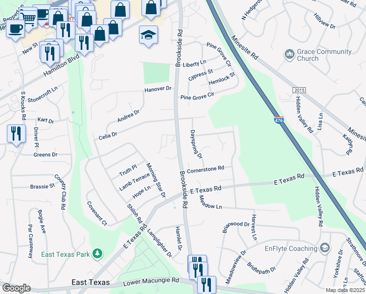 map of restaurants, bars, coffee shops, grocery stores, and more near 1385 Brookside Road in Allentown