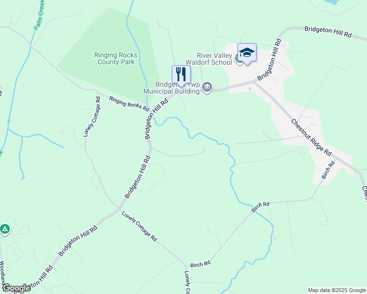 map of restaurants, bars, coffee shops, grocery stores, and more near 1286 Bridgeton Hill Rd in Upper Black Eddy