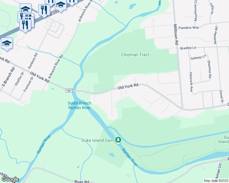 map of restaurants, bars, coffee shops, grocery stores, and more near 302 Old York Road in Bridgewater Township
