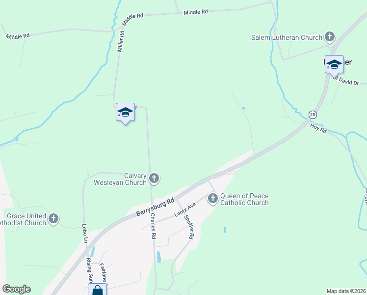 map of restaurants, bars, coffee shops, grocery stores, and more near 250 Miller Road in Millersburg