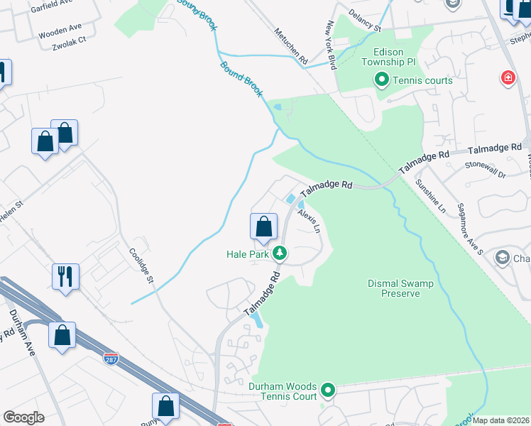 map of restaurants, bars, coffee shops, grocery stores, and more near 35 Inverness Drive in Edison
