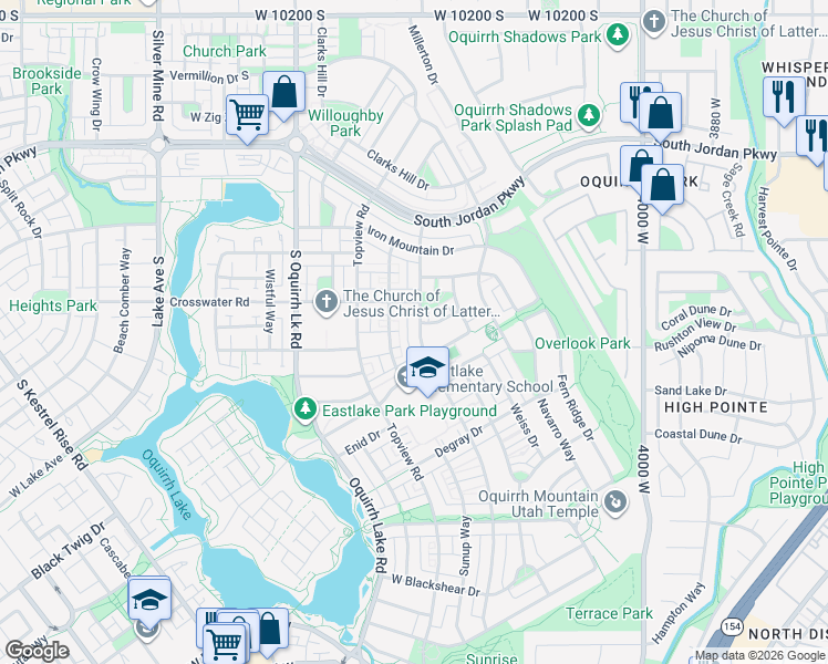 map of restaurants, bars, coffee shops, grocery stores, and more near 10712 Indigo Sky Way in South Jordan