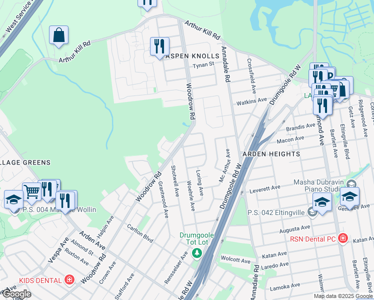 map of restaurants, bars, coffee shops, grocery stores, and more near 41 Ibsen Avenue in Staten Island