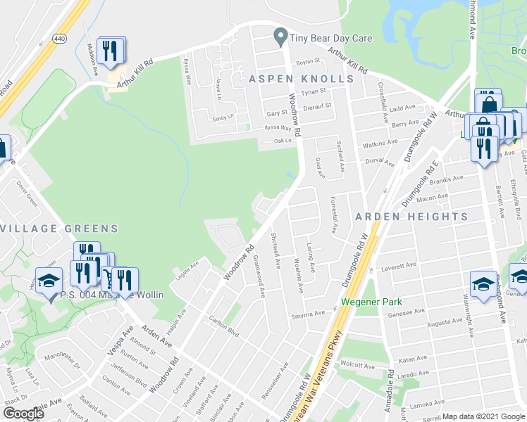 map of restaurants, bars, coffee shops, grocery stores, and more near 136 Erika Loop in Staten Island