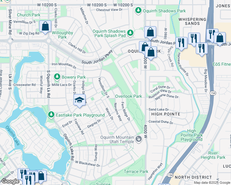 map of restaurants, bars, coffee shops, grocery stores, and more near 10711 Navarro Way in South Jordan
