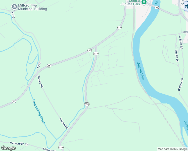 map of restaurants, bars, coffee shops, grocery stores, and more near Winding Hill Drive in Juniata County