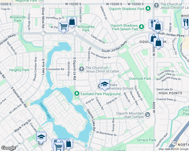 map of restaurants, bars, coffee shops, grocery stores, and more near 10708 Ozarks Drive in South Jordan