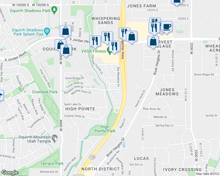 map of restaurants, bars, coffee shops, grocery stores, and more near 10848 Harvest Pointe Drive in South Jordan