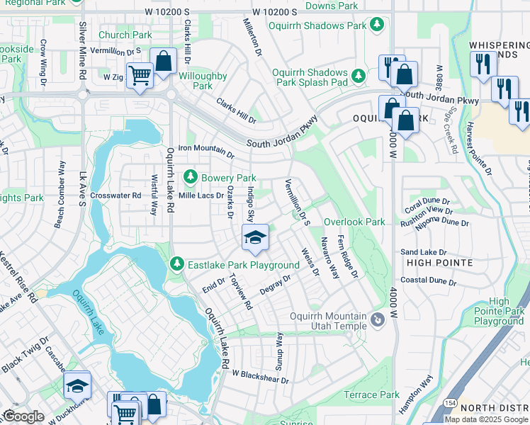 map of restaurants, bars, coffee shops, grocery stores, and more near 4342 Pentenwell Lane in South Jordan