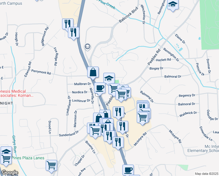 map of restaurants, bars, coffee shops, grocery stores, and more near 8100 McKnight Road in Pittsburgh