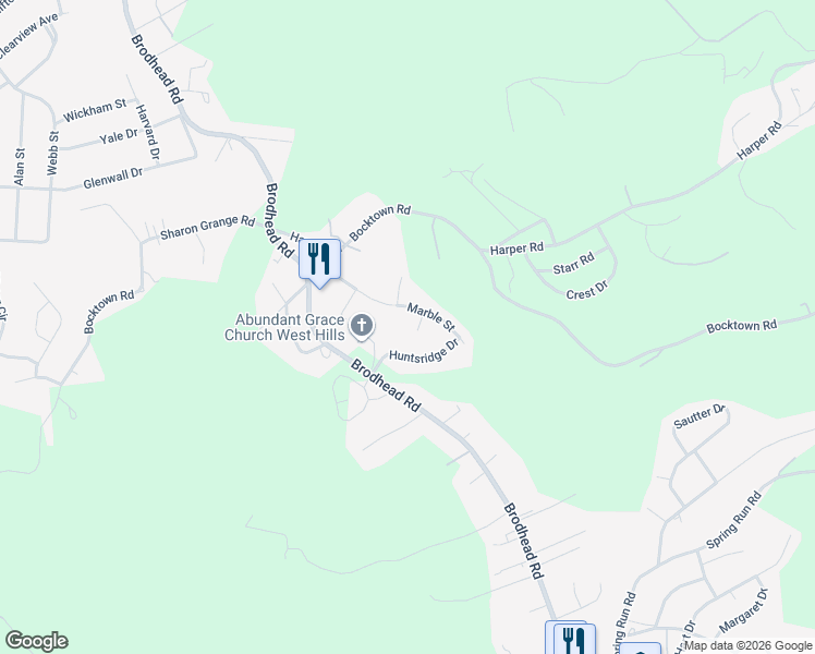 map of restaurants, bars, coffee shops, grocery stores, and more near 1186 Cambon Drive in Glenwillard