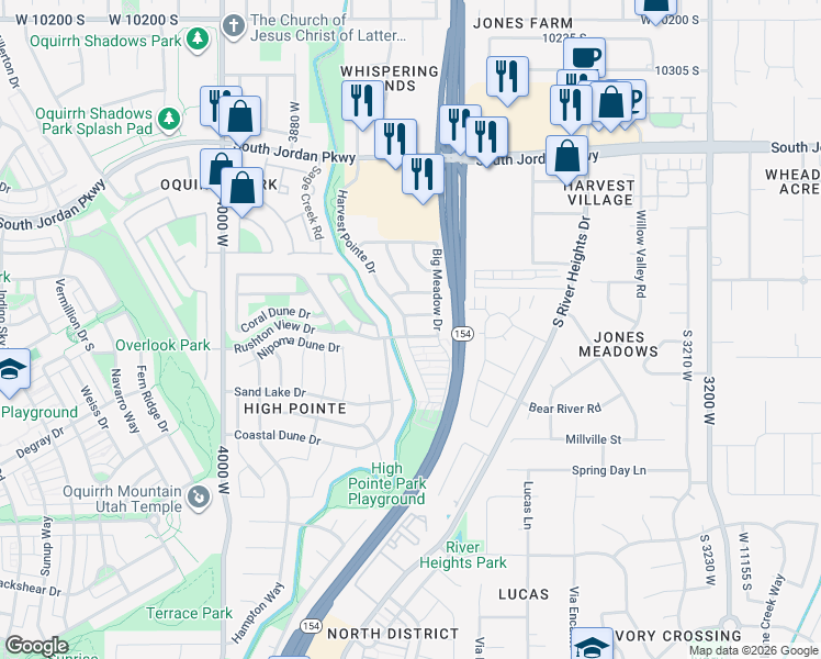 map of restaurants, bars, coffee shops, grocery stores, and more near 10792 Harvest Pointe Drive in South Jordan