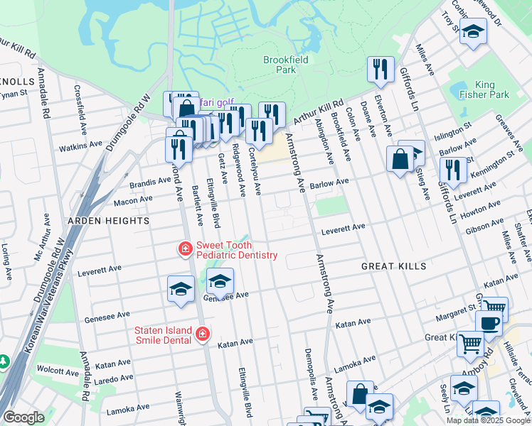 map of restaurants, bars, coffee shops, grocery stores, and more near 112 Cortelyou Avenue in Staten Island