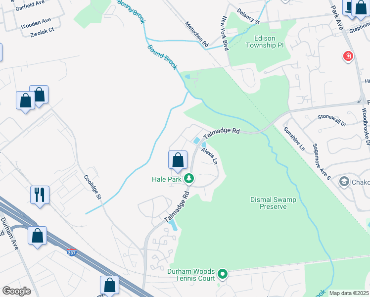 map of restaurants, bars, coffee shops, grocery stores, and more near 35 Inverness Drive in Edison