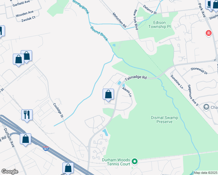 map of restaurants, bars, coffee shops, grocery stores, and more near 35 Inverness Drive in Edison