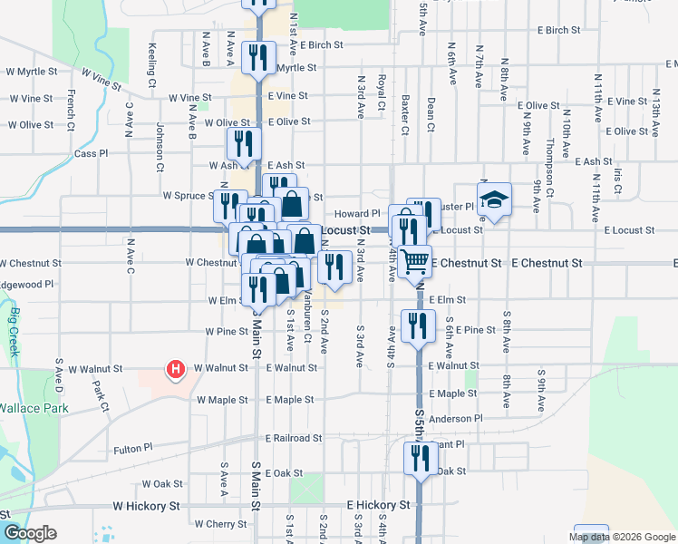 map of restaurants, bars, coffee shops, grocery stores, and more near 210 East Chestnut Street in Canton