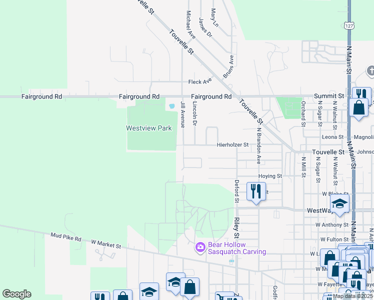 map of restaurants, bars, coffee shops, grocery stores, and more near 824 Hierholzer St in Celina