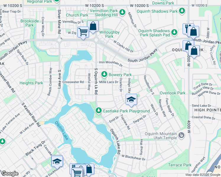 map of restaurants, bars, coffee shops, grocery stores, and more near 10688 Topview Road in South Jordan