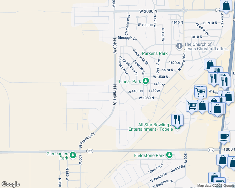 map of restaurants, bars, coffee shops, grocery stores, and more near 1403 Providence Way in Tooele