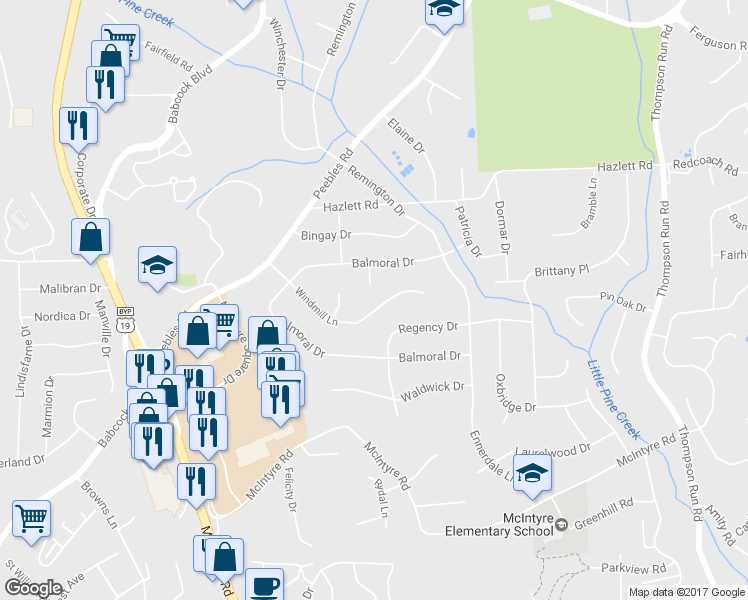 map of restaurants, bars, coffee shops, grocery stores, and more near 1177 Windmill Lane in Pittsburgh