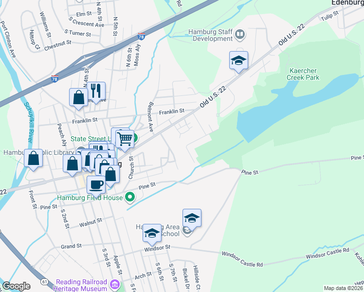 map of restaurants, bars, coffee shops, grocery stores, and more near 765 Saint Johns Road in Hamburg