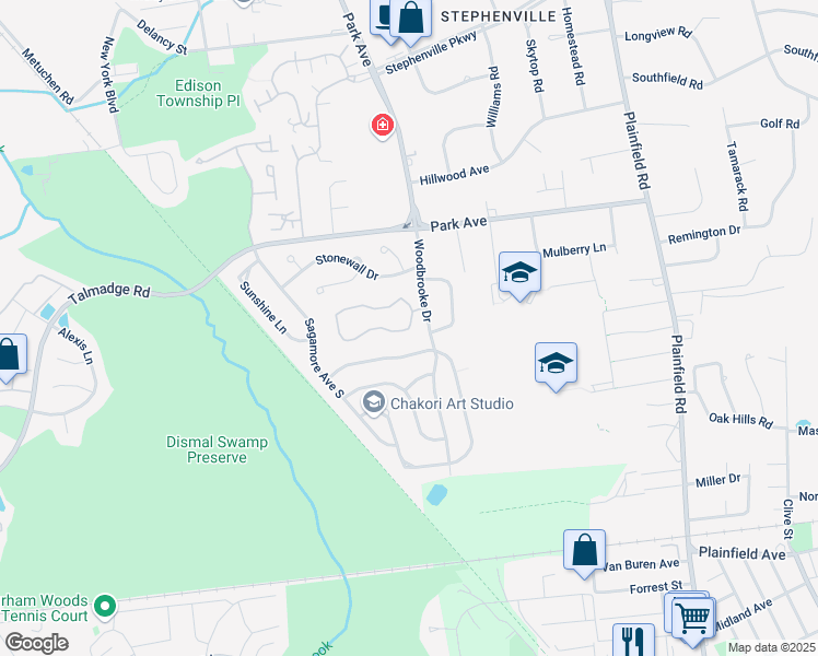 map of restaurants, bars, coffee shops, grocery stores, and more near 9 Pheasant Run in Edison