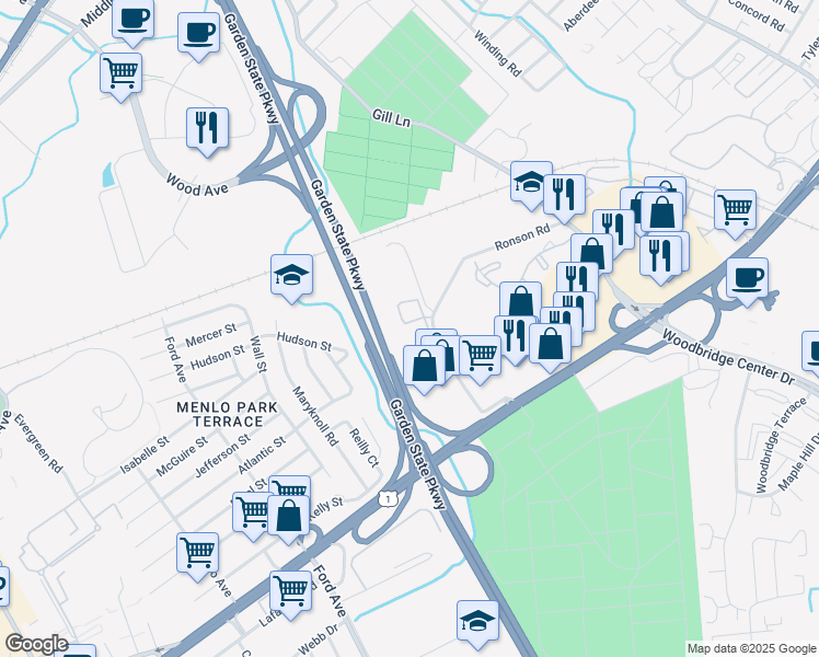 map of restaurants, bars, coffee shops, grocery stores, and more near 3 Ronson Road in Woodbridge Township
