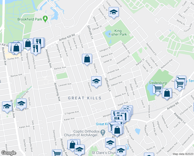 map of restaurants, bars, coffee shops, grocery stores, and more near 86 Stieg Avenue in Staten Island
