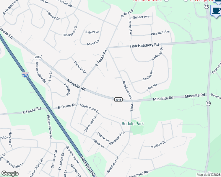 map of restaurants, bars, coffee shops, grocery stores, and more near 1775 Minesite Road in Allentown