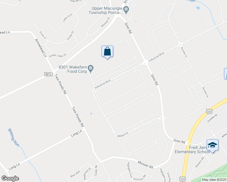 map of restaurants, bars, coffee shops, grocery stores, and more near 8400 Industrial Boulevard in Breinigsville