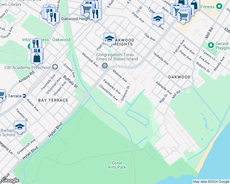 map of restaurants, bars, coffee shops, grocery stores, and more near 332 Fairbanks Avenue in Staten Island
