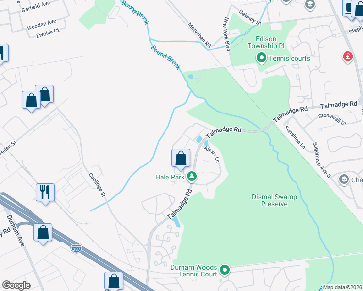 map of restaurants, bars, coffee shops, grocery stores, and more near 35 Inverness Drive in Edison