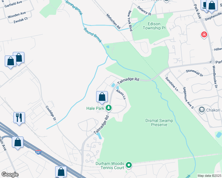 map of restaurants, bars, coffee shops, grocery stores, and more near 35 Inverness Drive in Edison