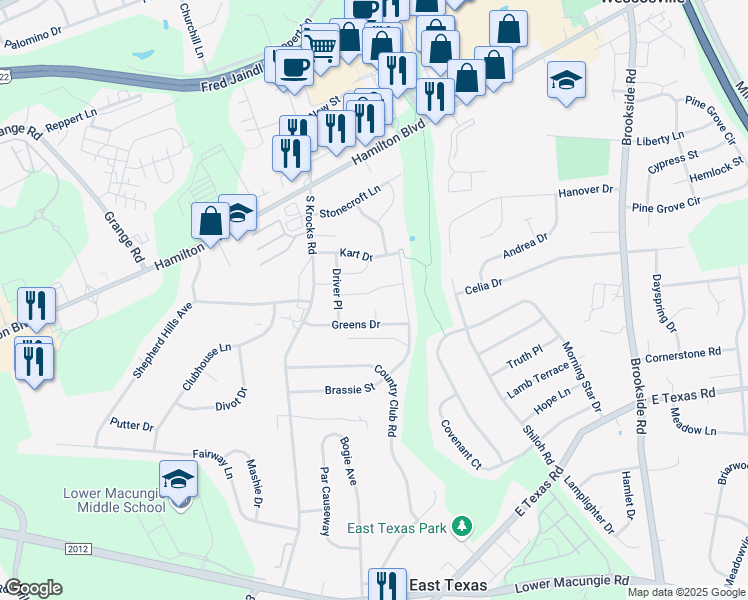 map of restaurants, bars, coffee shops, grocery stores, and more near 5594 Wedge Lane in Allentown