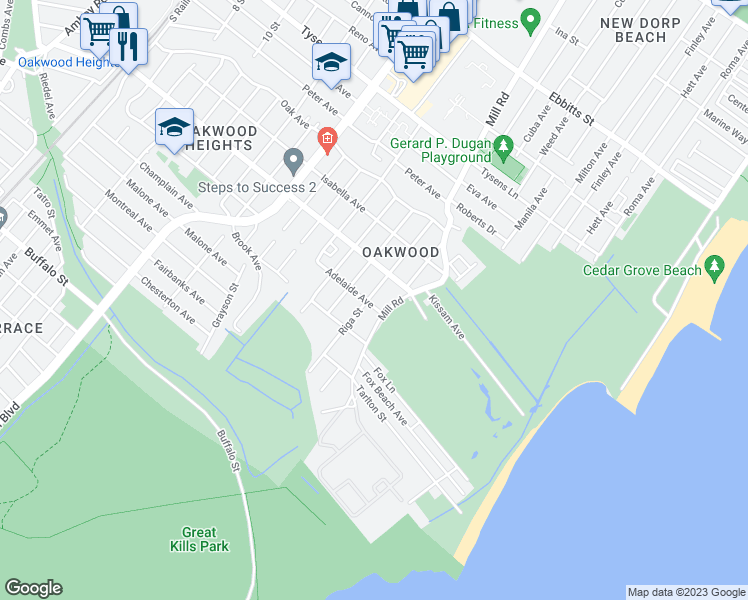map of restaurants, bars, coffee shops, grocery stores, and more near 490 Riga Street in Staten Island